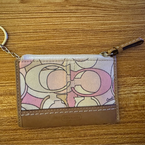 Coach Y2K Pink Optic Print Canvas And Leather Small Keychain Wallet With Zipper - Picture 2 of 10